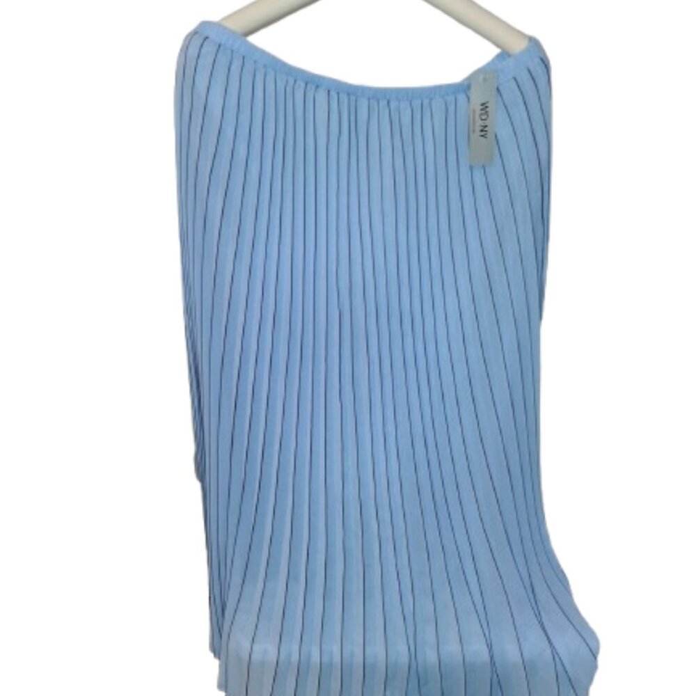 WD·NY Pleated Light Blue Maxi Skirt • Large • Pull-On